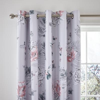 Dunelm Heavenly Hummingbird Grey Blackout Eyelet Curtains Grey, Blue and Pink