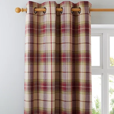 Dunelm Dorma Bloomsbury Check Plum Eyelet Curtains Cream and Purple