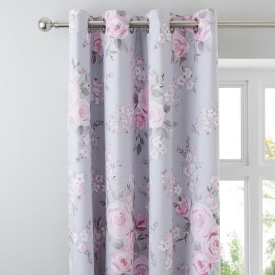 Dunelm Rosemont Grey Blackout Eyelet Curtains Grey, Pink and White