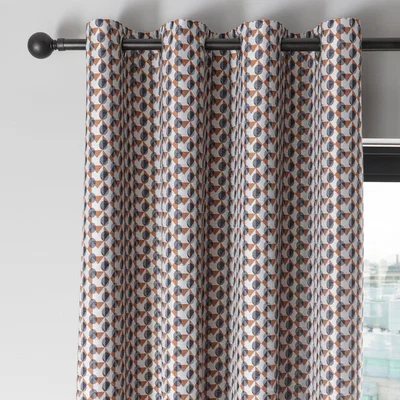 Dunelm Elements Brandt Navy Eyelet Curtains Navy Blue, Orange and White