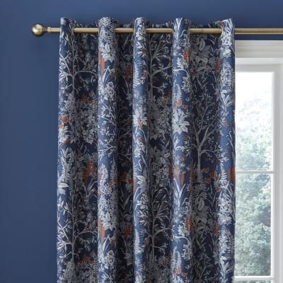 Dunelm Audrey Navy Eyelet Curtains Navy Blue/White/Brown
