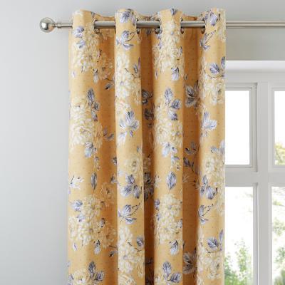 Dunelm Ashbourne Ochre Blackout Eyelet Curtains Yellow, Grey and White