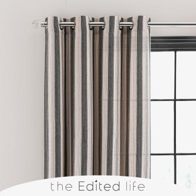 Dunelm Nordic Stripe Monochrome 100% Cotton Eyelet Curtains Grey/Beige