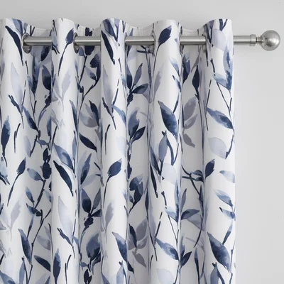 Dunelm Zen Blue Blackout Eyelet Curtains Blue/White