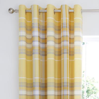 Dunelm Ovie Ochre Blackout Eyelet Curtains Yellow, Blue and White
