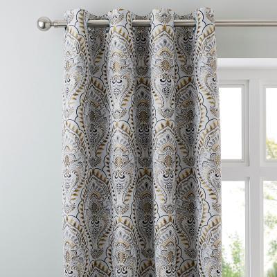 Dunelm Leonardo Ochre Eyelet Curtains Yellow, Grey and Black