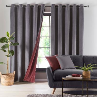 Dunelm Reversible Merlot and Charcoal Velour Eyelet Curtains Red and Charcoal