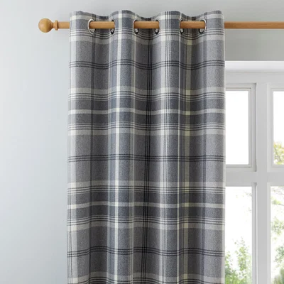 Dunelm Highland Check Dove Grey Eyelet Curtains Grey and Black