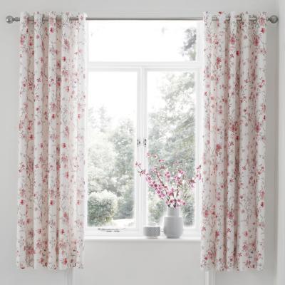 Dunelm Catherine Lansfield Jasmine Floral Eyelet Curtains Red, Green and White