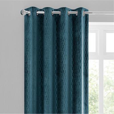 Dunelm Valencia Velvet Geometric Teal Eyelet Curtains Blue