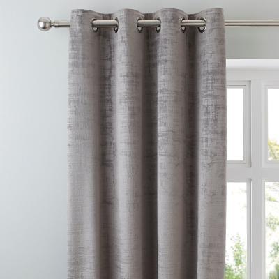 Dunelm Ruben Grey Velour Eyelet Curtains Grey
