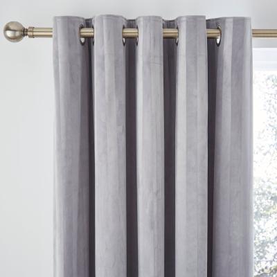 Dunelm Hotel Velour Dove Grey Stripe Blackout Eyelet Curtains Dove (Grey)