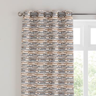 Dunelm Matrix Boucle Ochre Eyelet Curtains Brown/White/Grey