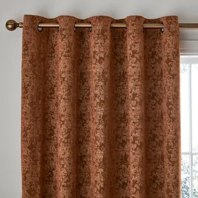 Dunelm Mottled Chenille Rust Eyelet Curtains Orange