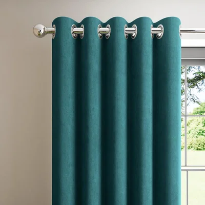 Dunelm Corduroy Peacock Blackout Eyelet Curtains Blue