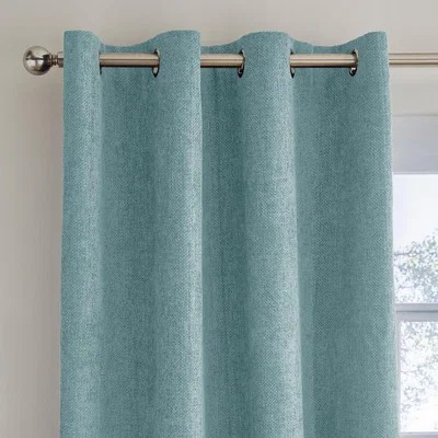 Dunelm Ensley Cosy Chenille Seafoam Thermal Eyelet Curtain Seafoam (Blue)