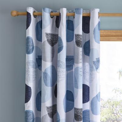 Dunelm Elements Dandelion Blue Eyelet Curtan Blue, Grey and White