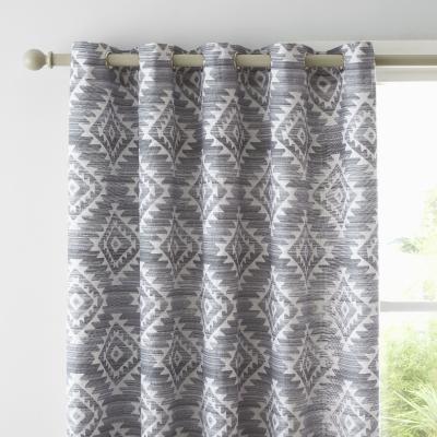 Dunelm Catherine Lansfield Aztec Geo Charcoal Eyelet Curtains Grey/White