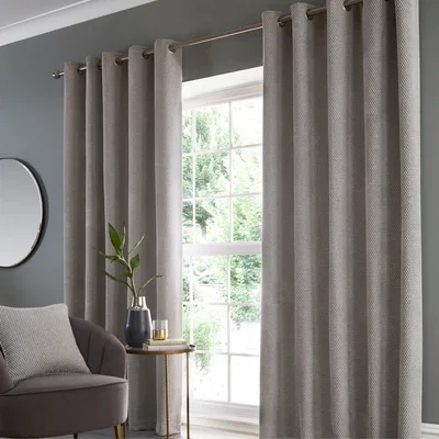 Dunelm Hava Chenille Sandstone Eyelet Curtains Sandstone