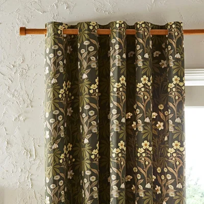Dunelm Meadow Floral Natural Eyelet Curtains Green/Yellow