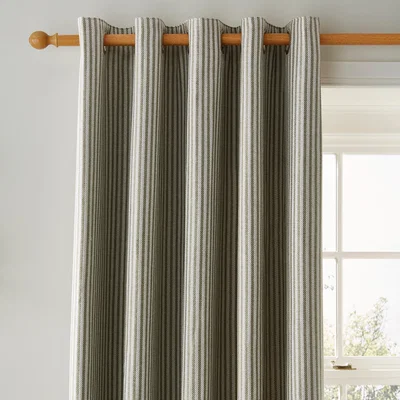 Dunelm Churchgate Herringbone Stripe Olive Eyelet Curtains Olive