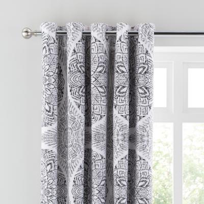 Dunelm Isha Block Print Blackout Eyelet Curtains Black