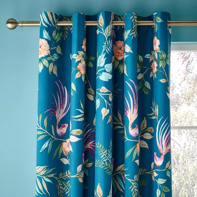 Dunelm Neva Birds Blackout Eyelet Curtain Teal (Blue)