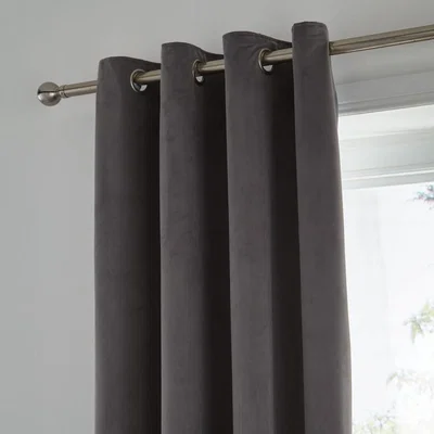 Dunelm Arielle Velvet Charcoal Blackout Eyelet Curtains Charcoal