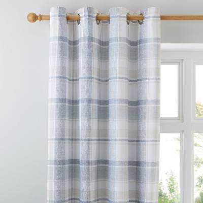 Dunelm Harrison Blue Thermal Eyelet Curtains Blue and White