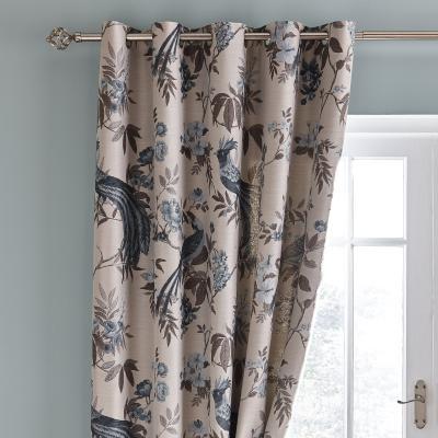 Dunelm Palace Birds Jacquard Duck Egg Eyelet Curtains Beige and Blue