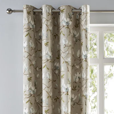 Dunelm Magnolia Green Eyelet Curtains Brown, Green and White