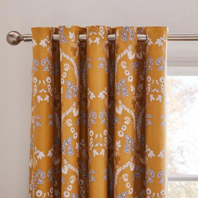 Dunelm Dorma Addinston Ochre Blackout Eyelet Curtains Yellow, Grey and White