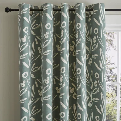 Dunelm Olive Eyelet Curtains Green/White