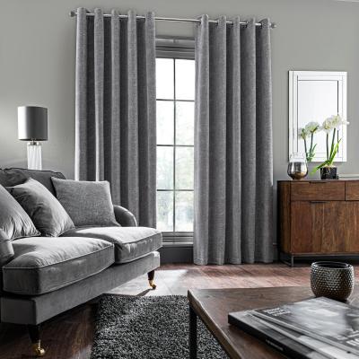 Dunelm Chenille Geo Grey Eyelet Curtains Grey