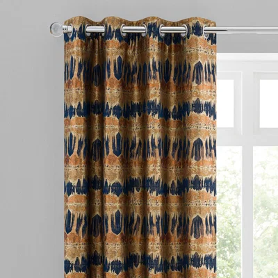 Dunelm Budapest Midnight Spice Jacquard Eyelet Curtains Brown and Blue