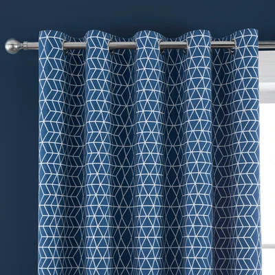 Dunelm Henri Blue Blackout Eyelet Curtains Pacific Blue