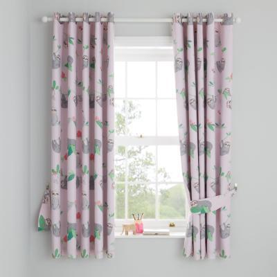 Dunelm Pink Pretty Sloth Blackout Eyelet Curtains Pink, Green and Red