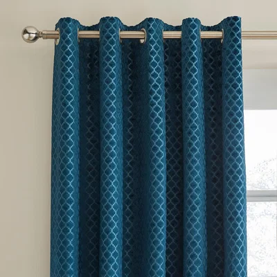 Dunelm Cut Velvet Charm Blue Thermal Eyelet Curtains Blue