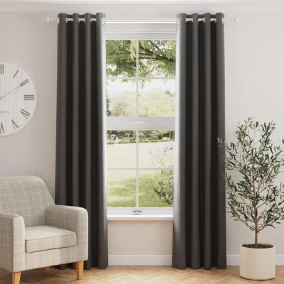Dunelm Nyah Cotton Graphite Eyelet Curtains Graphite (Grey)