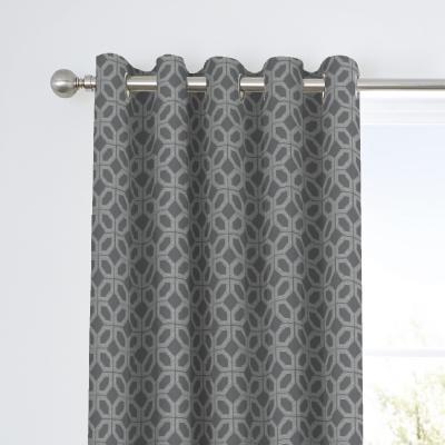 Dunelm Curtina Oriental Squares Geometric Charcoal Eyelet Curtains Charcoal and White
