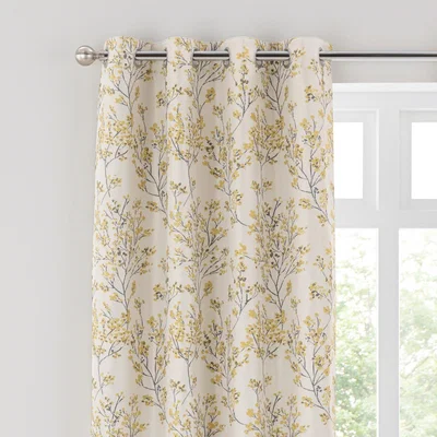 Dunelm Sakura Ochre Floral Blackout Eyelet Curtains Yellow