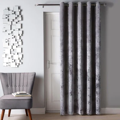 Dunelm Crushed Velour Silver Eyelet Door Curtain Silver