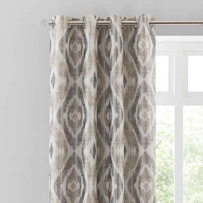 Dunelm Ikat Jacquard Eyelet Curtain Natural Brown/Grey/White
