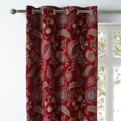 Dunelm Edina Red Chenille Eyelet Curtains Red and Green