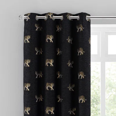 Dunelm Bengal Tiger Chenile Eyelet Curtain Black Black and Yellow
