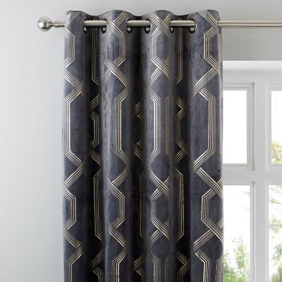 Dunelm 5A Fifth Avenue Bergen Charcoal Velour Eyelet Curtains Charcoal