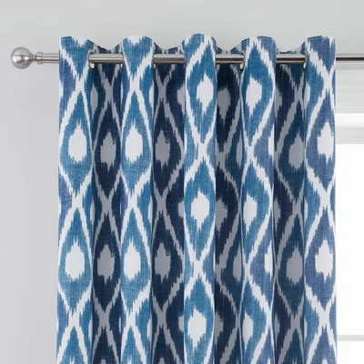Dunelm Ayla Ikat Blue Blackout Eyelet Curtains Blue