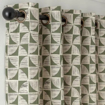 Habitat Habitat Cabin Geo Print Lined Eyelet Curtains - Green