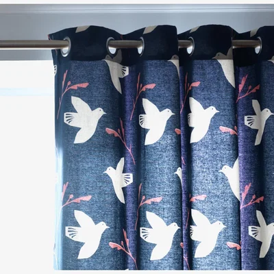 Habitat Habitat Folktale Bird Print Lined Eyelet Curtains - Blue