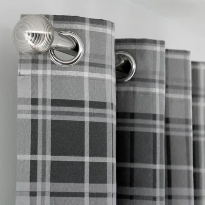 Habitat Habitat Traditional Check Fully Lined Eyelet Curtain - Grey
